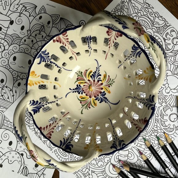 Porcelain Basket Reticulated Bowl Hand Painted RCCL Made in Portugal 903-P - Picture 2 of 14